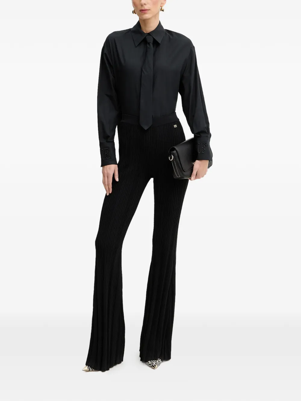 Elisabetta Franchi Blouse met geborduurde manchetten en strikdetail Zwart