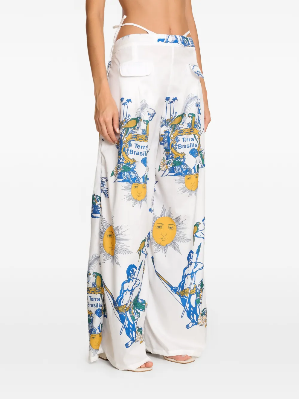  Amir Slama Tie-straps Graphic-print Trousers - White 