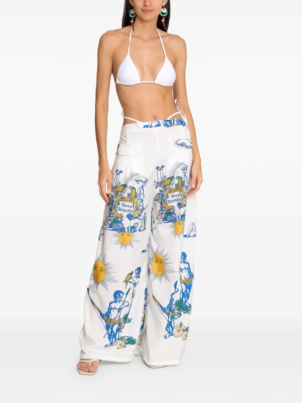  Amir Slama Tie-straps Graphic-print Trousers - White 