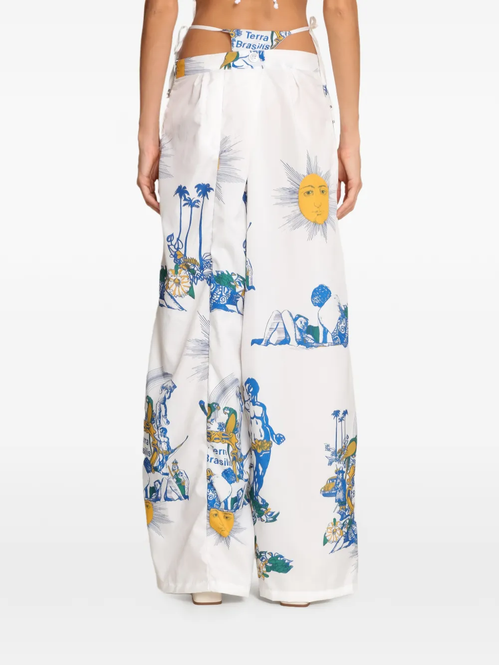 Amir Slama Broek met gestrikte bandjes grafische prints Wit