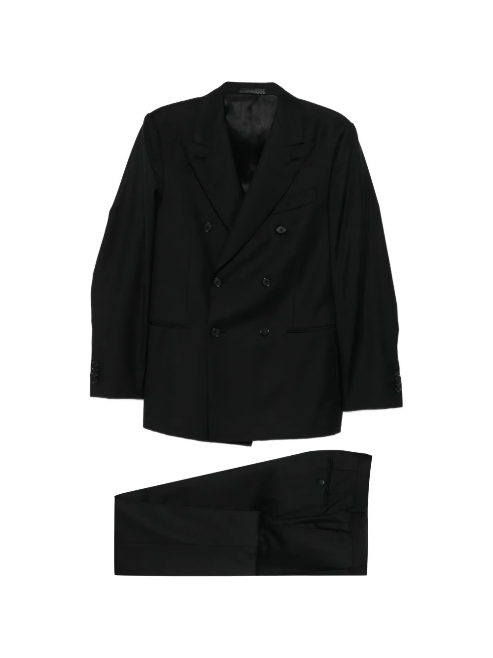 Caruso wool double-breasted suit - Nero
