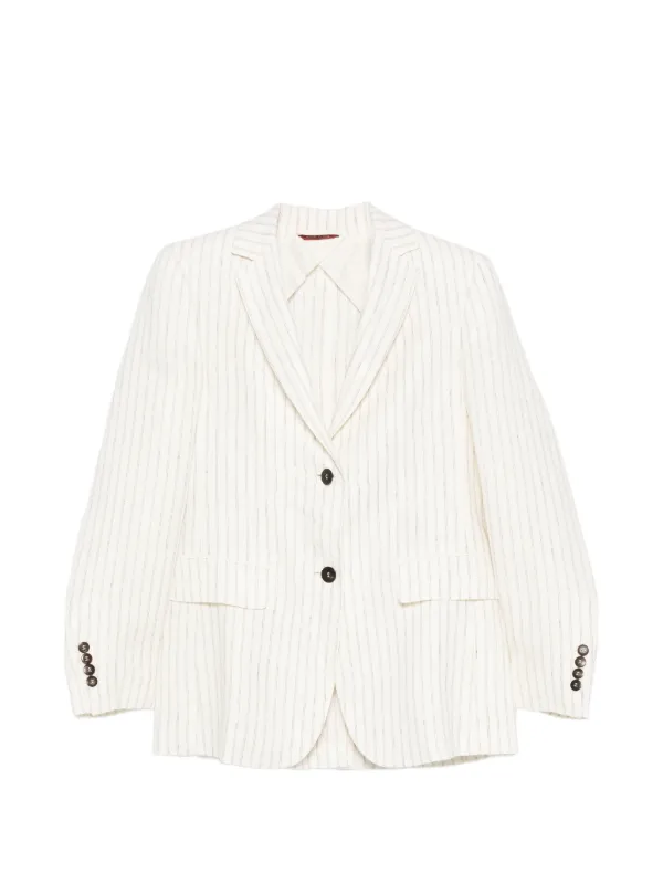 Max Mara Striped Button Jacket in White