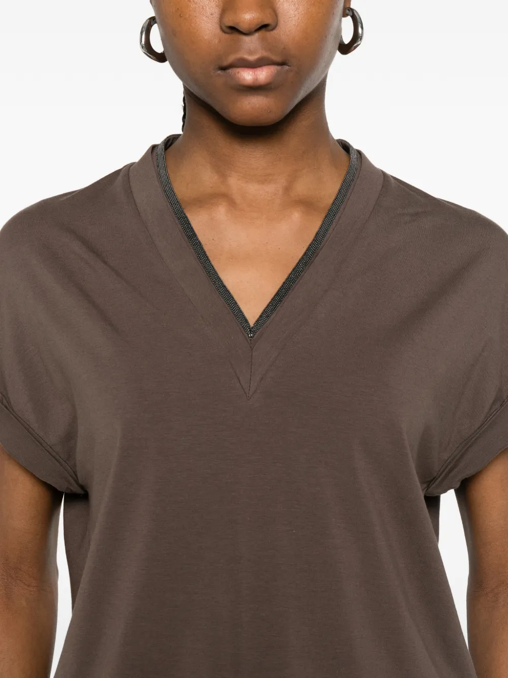 Brunello Cucinelli T-shirt met V-hals Bruin
