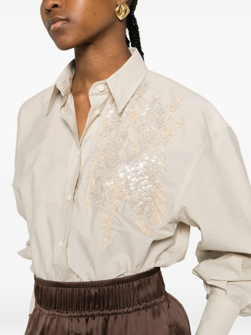 Brunello Cucinelli blouse met pailletten Beige