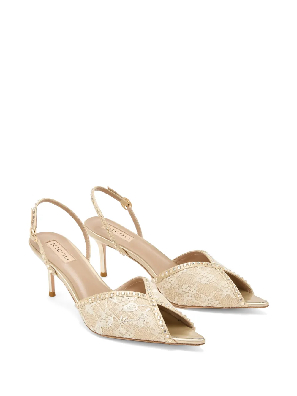 NICOLI Nymeria pumps verfraaid met kant Beige