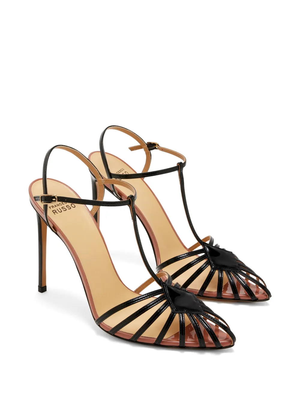 Francesco Russo T-strap cage sandals Zwart