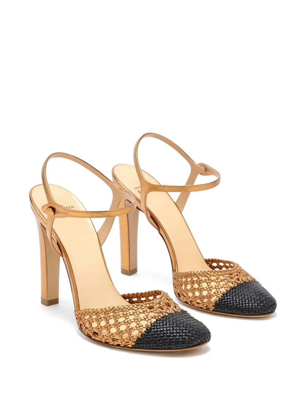 Francesco Russo Geweven pumps met T-band Goud