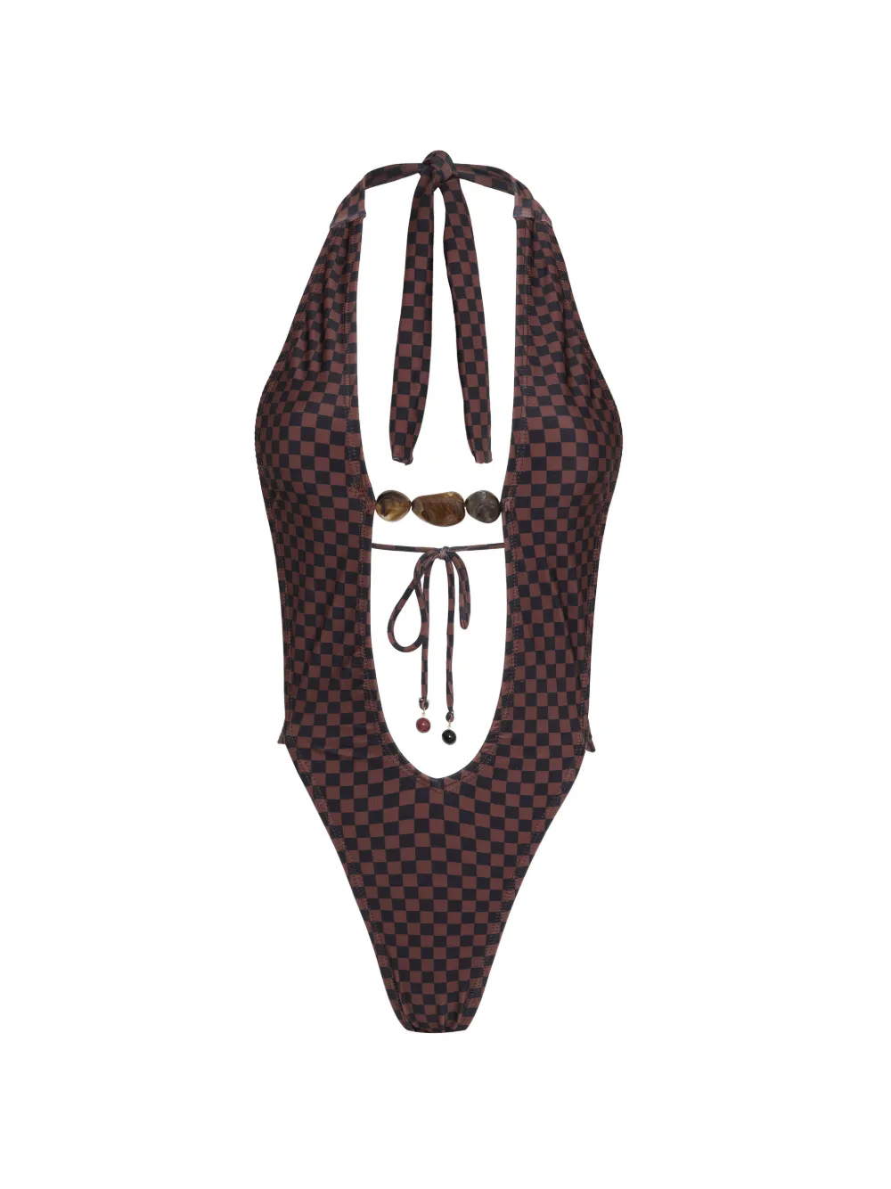Amir Slama checked halter-neck swimsuit - Marrone