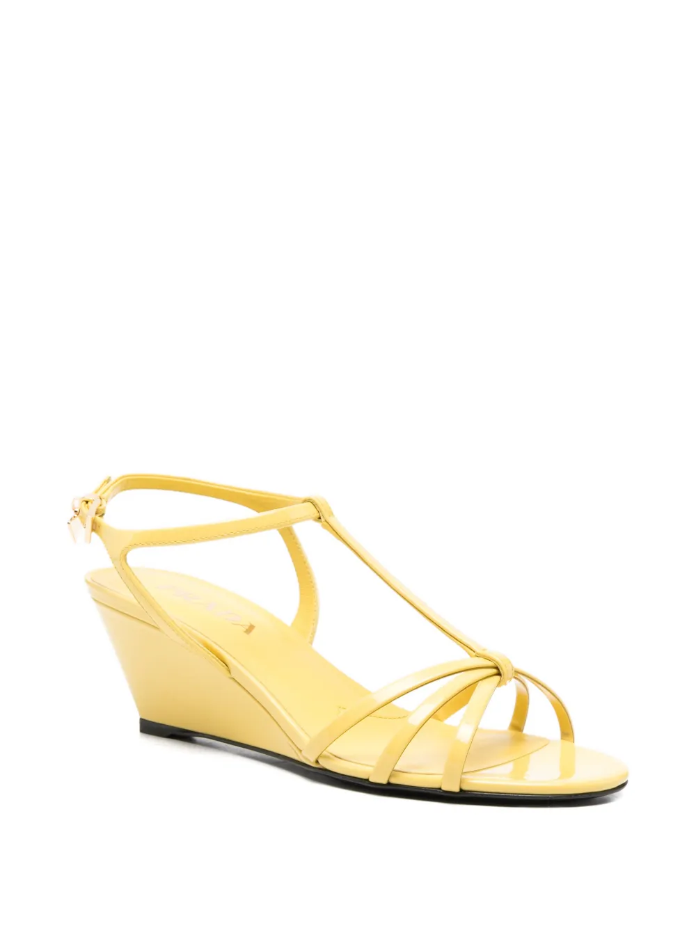 Prada Sandalen met sleehak en T-band Geel