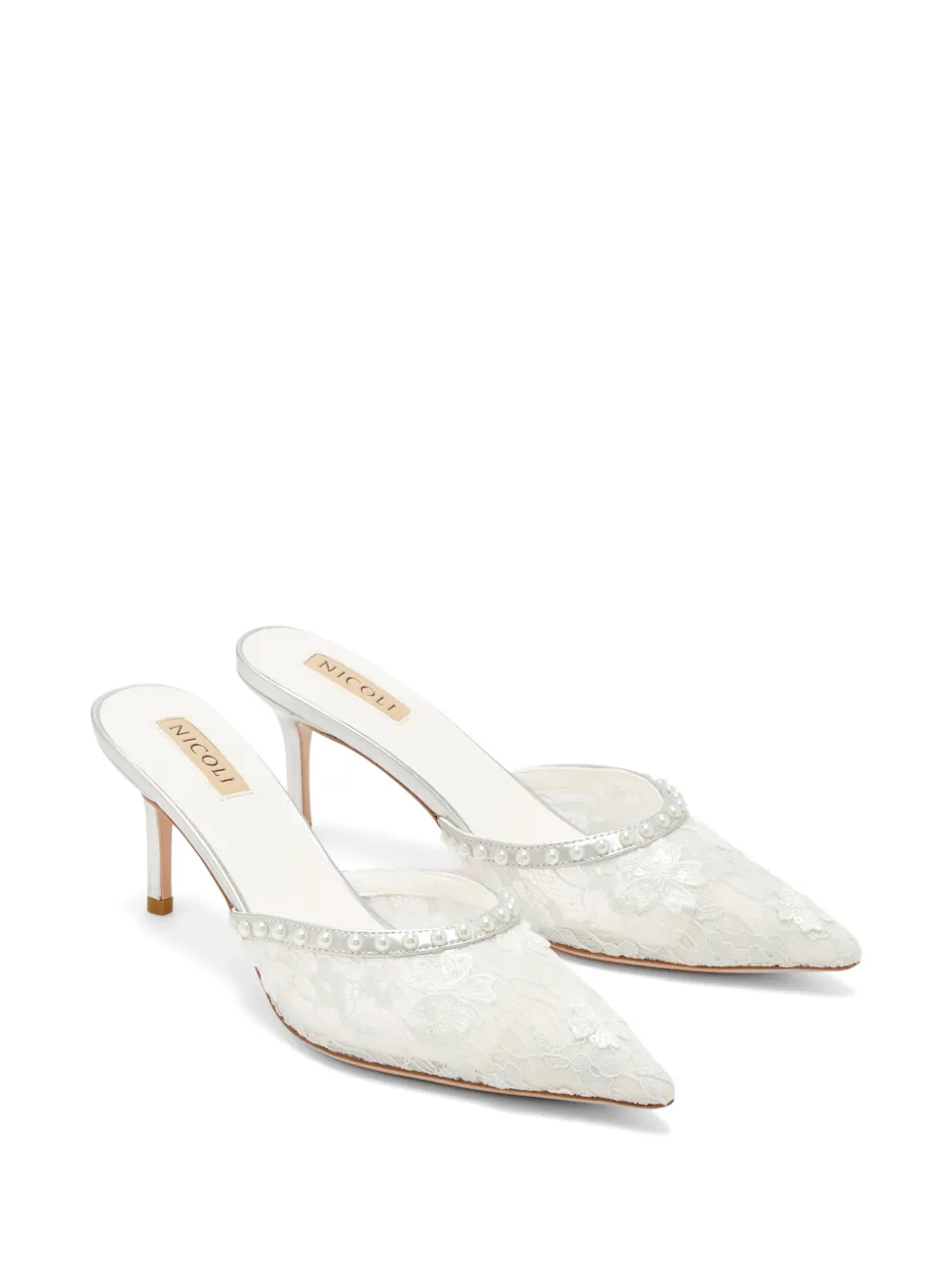 NICOLI Muiltjes met parel van kant Zilver