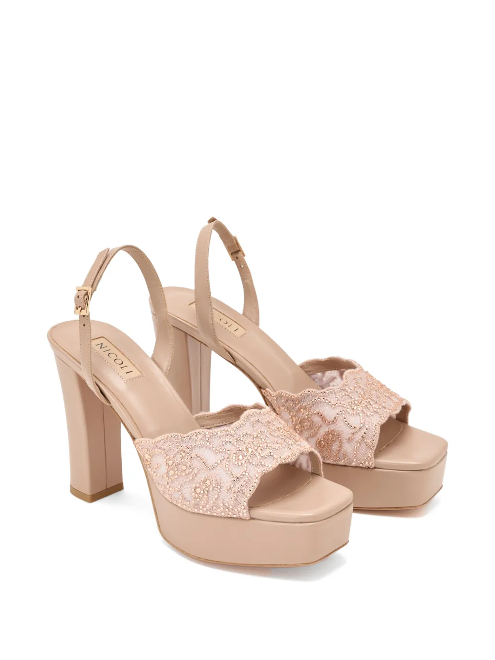 NICOLI Sandalen met plateauzool verfraaid met kant Beige