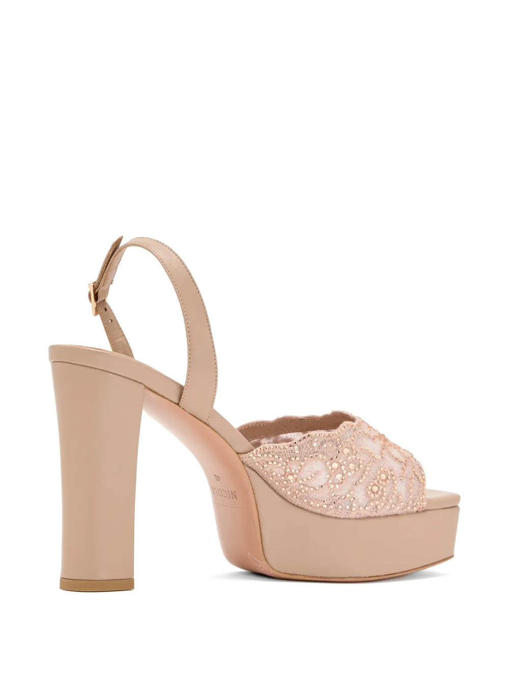 NICOLI Sandalen met plateauzool verfraaid met kant Beige