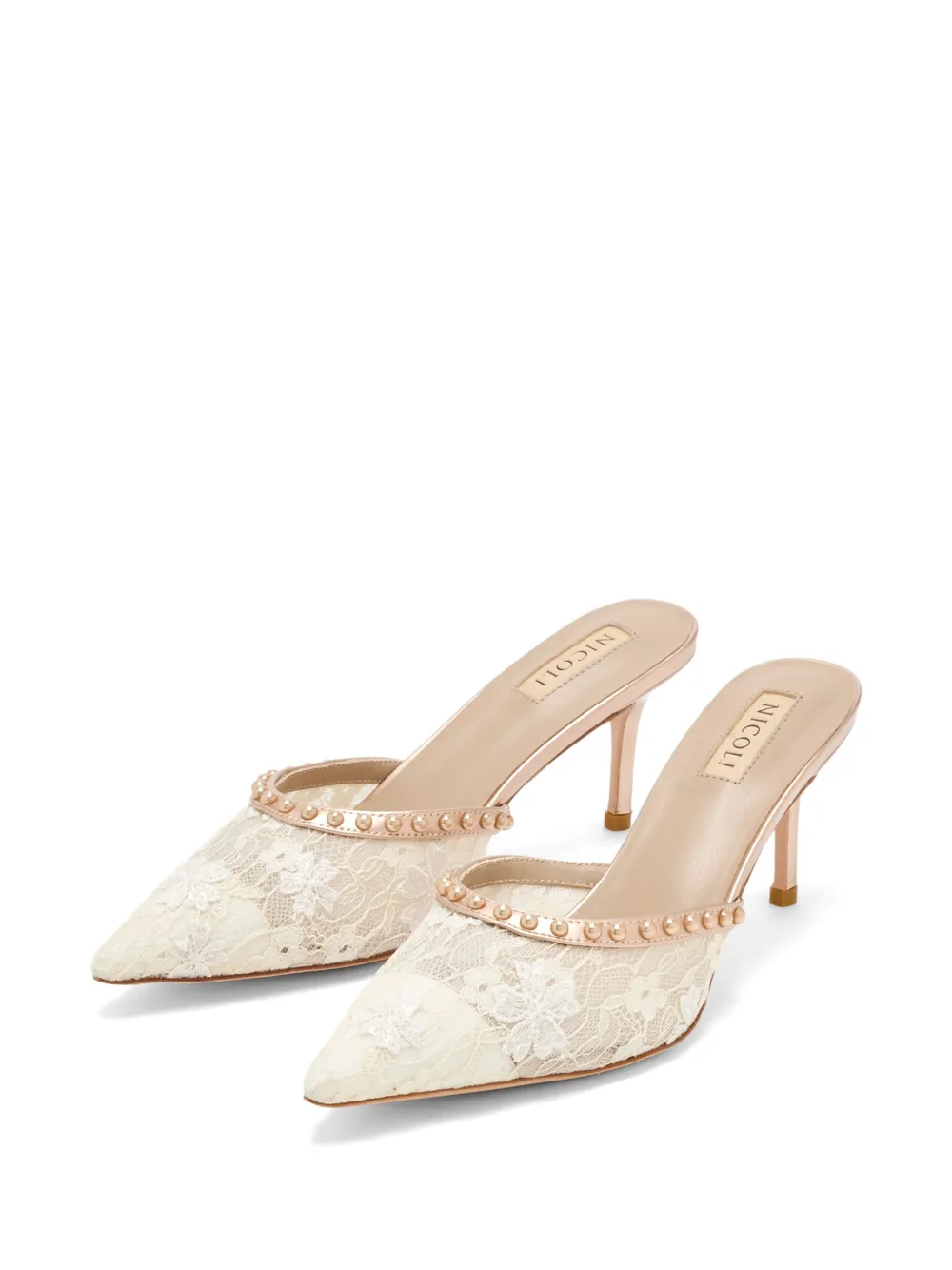NICOLI Kanten muiltjes met puntige neus Beige