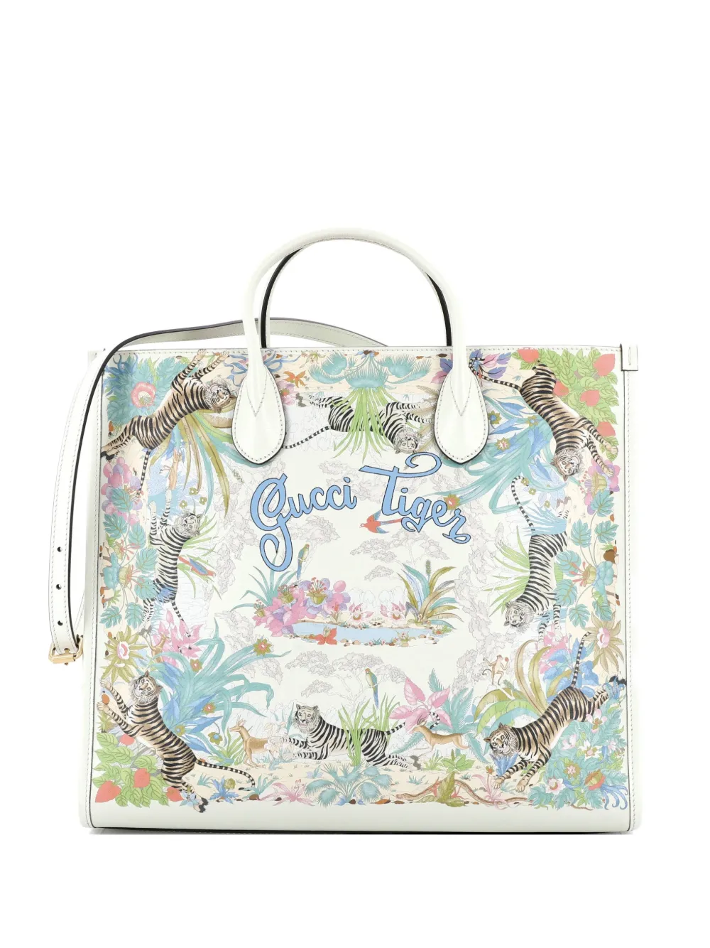 Gucci Pre-Owned Gucci Tiger Convertible Open Printed Leather Medium tote bag - Multicolore