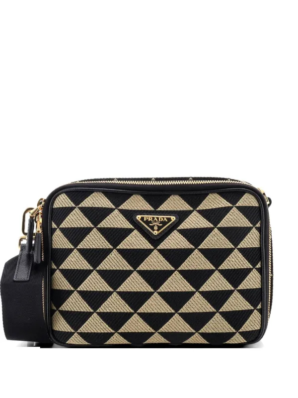 Prada Pre-owned Symbole Zip Around Shoulder Bag Jacquard Crossbody Bag in Black