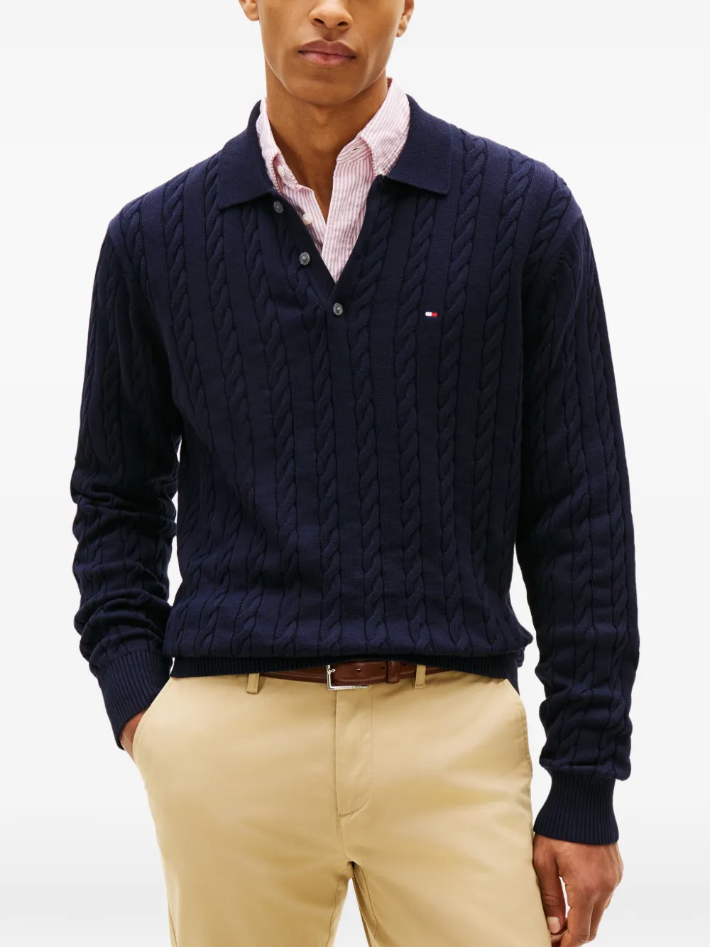 Tommy Hilfiger Kabelgebreid poloshirt Blauw