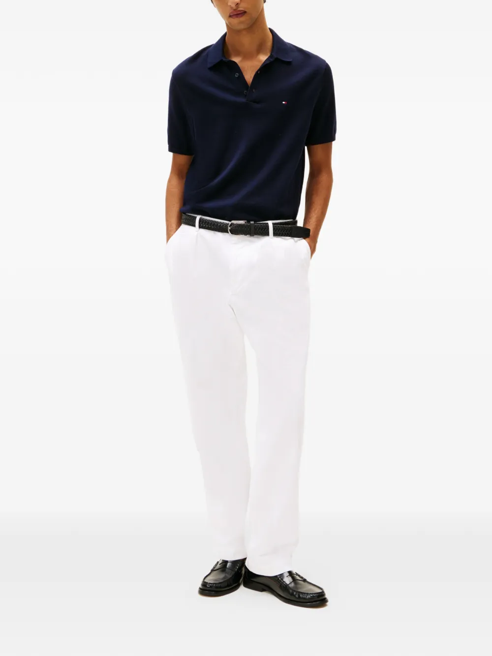 Tommy Hilfiger Gebreide trui met knopen en korte mouwen Blauw