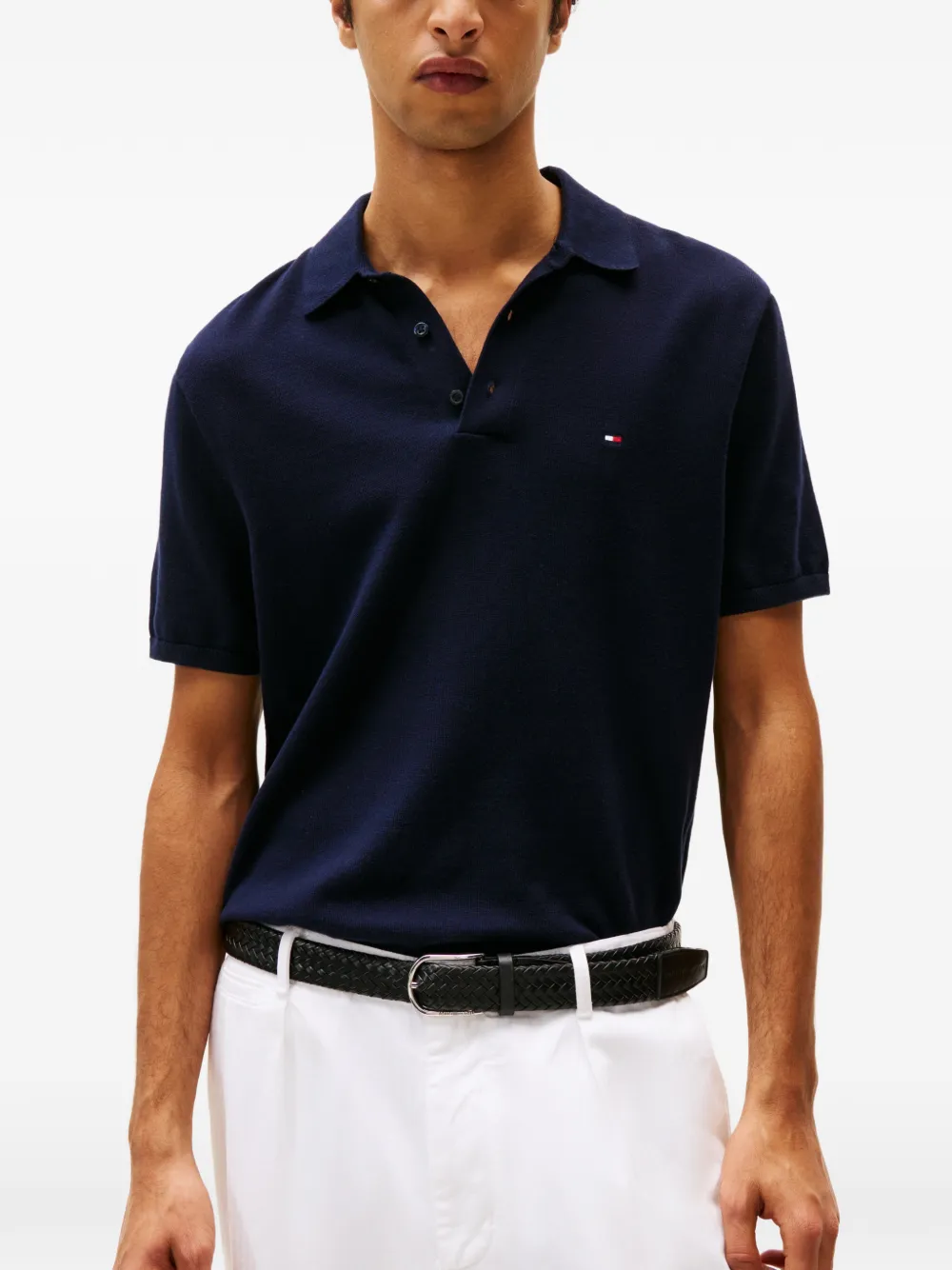 Tommy Hilfiger Gebreide trui met knopen en korte mouwen Blauw