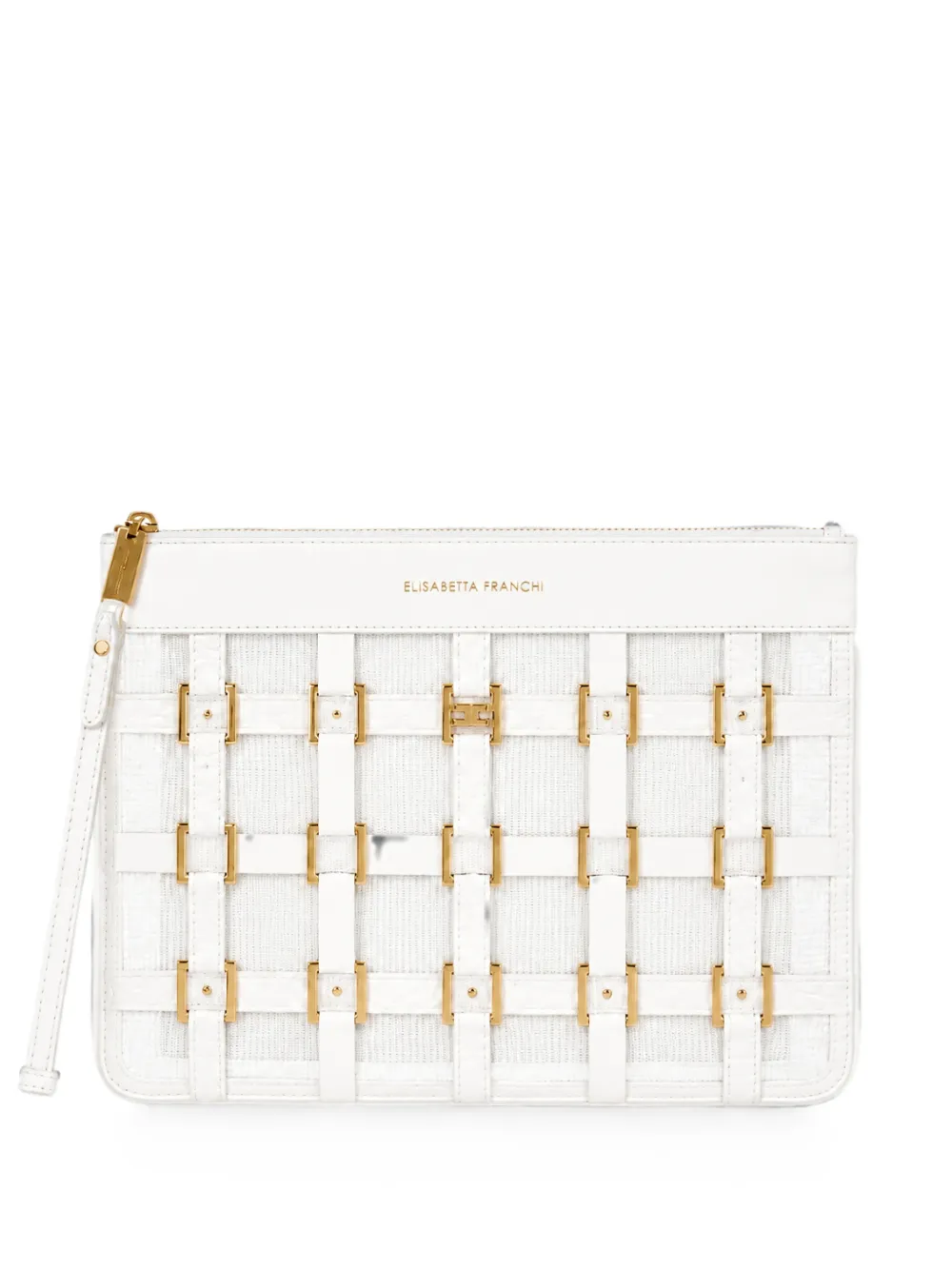 Elisabetta Franchi logo-plaque woven clutch bag - Bianco