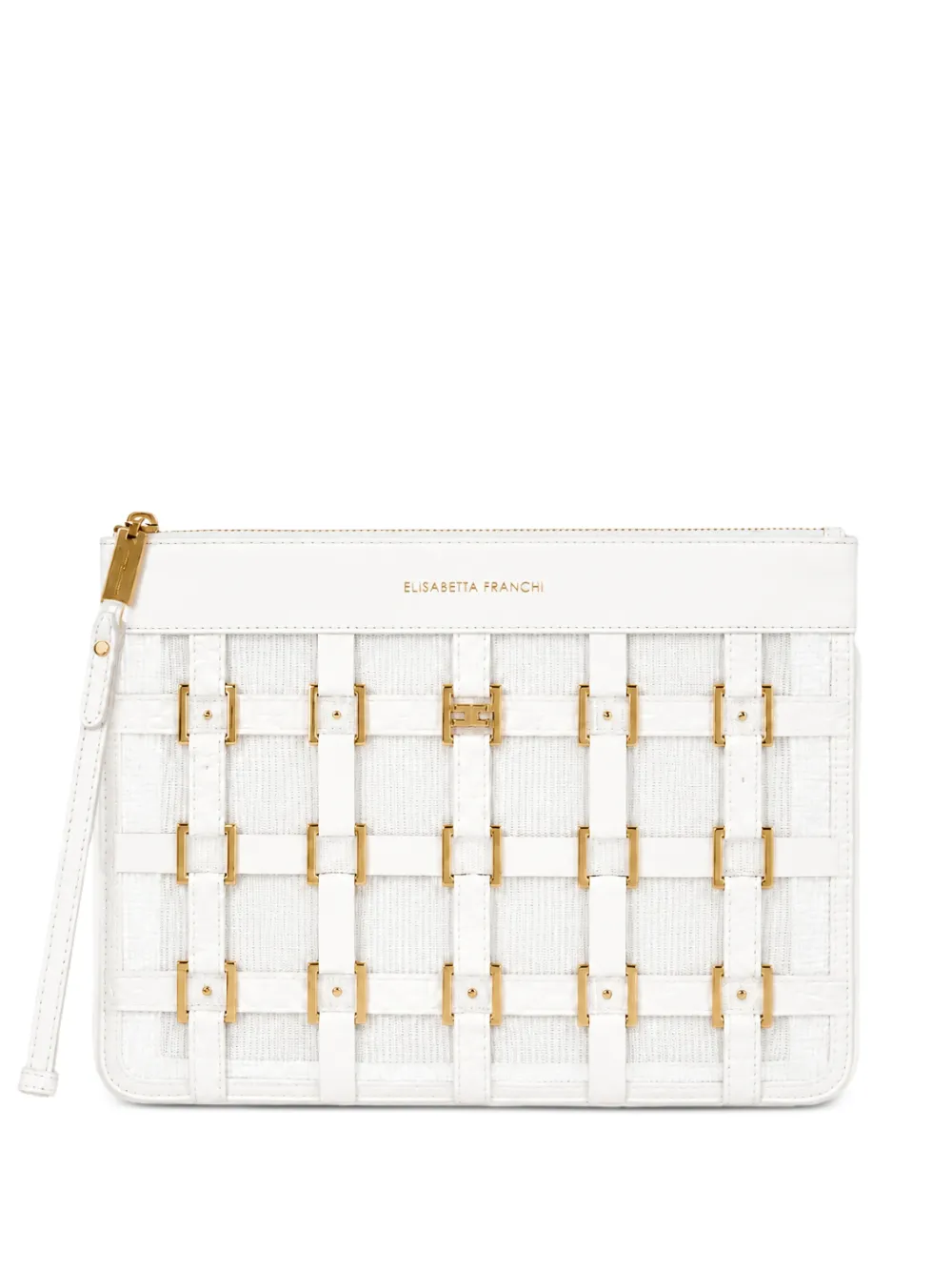 Elisabetta Franchi logo-plaque woven clutch bag - Bianco