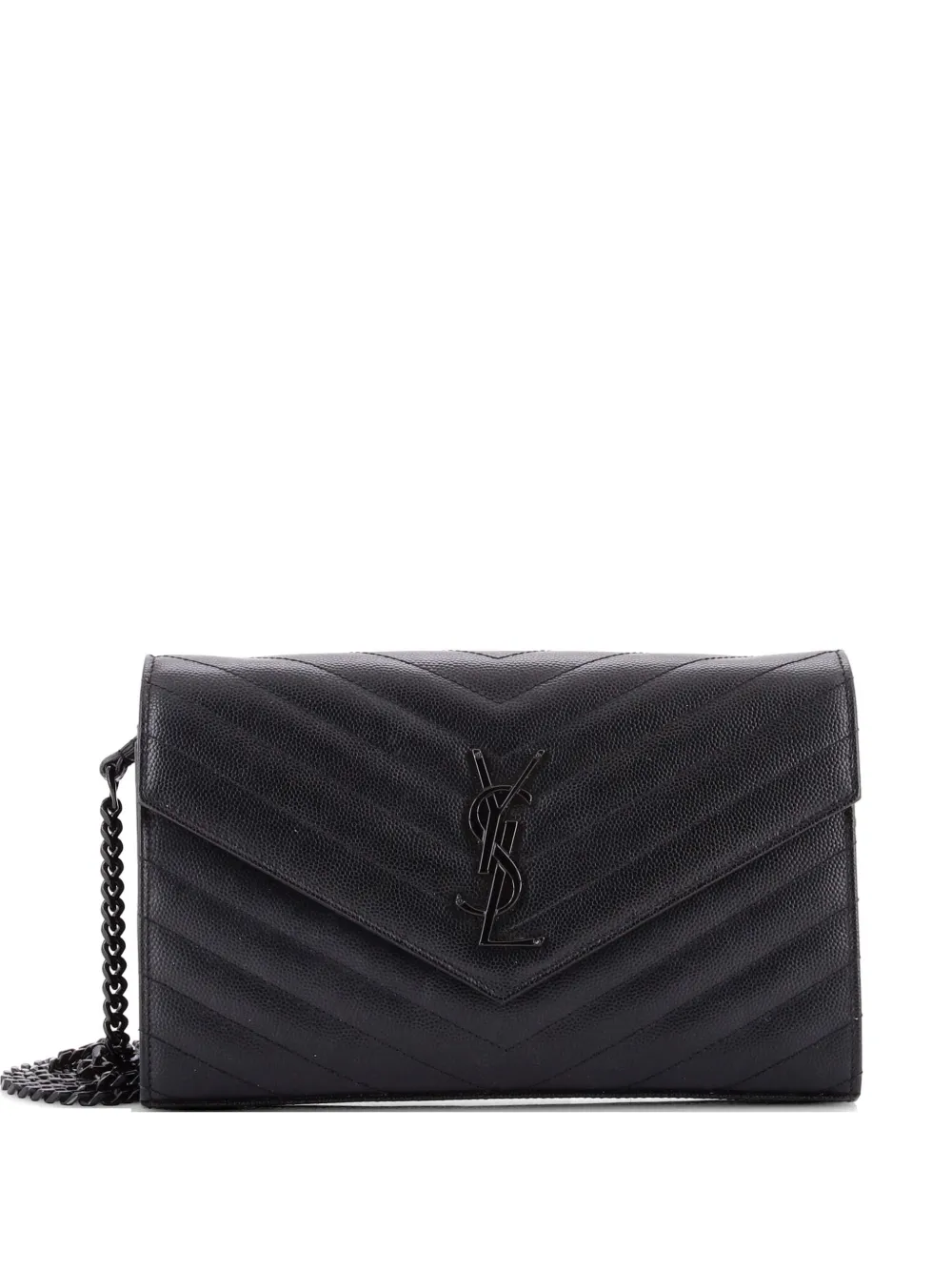 Saint Laurent Pre-Owned Classic Monogram Wallet on Chain Matelasse Chevron Leather Medium crossbody bag - Nero