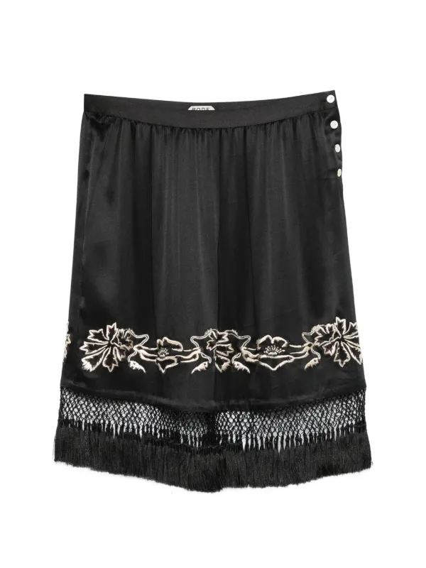 Bode Phantasm Fringed-trim Embroidered Mini Skirt in Black