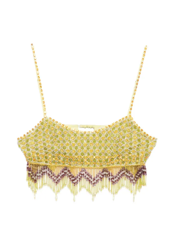 Bode Bead-embellished Fringed Top in Yellow