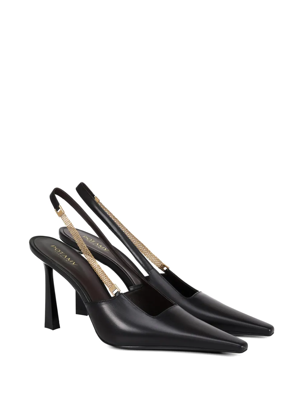 POTAMY Leren pumps met kettingband Zwart