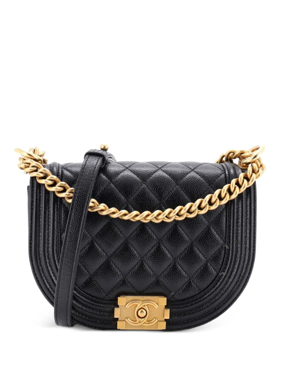 CHANEL Pre-Owned Boy Curved Messenger Bag Quilted Caviar Small crossbody bag - Nero