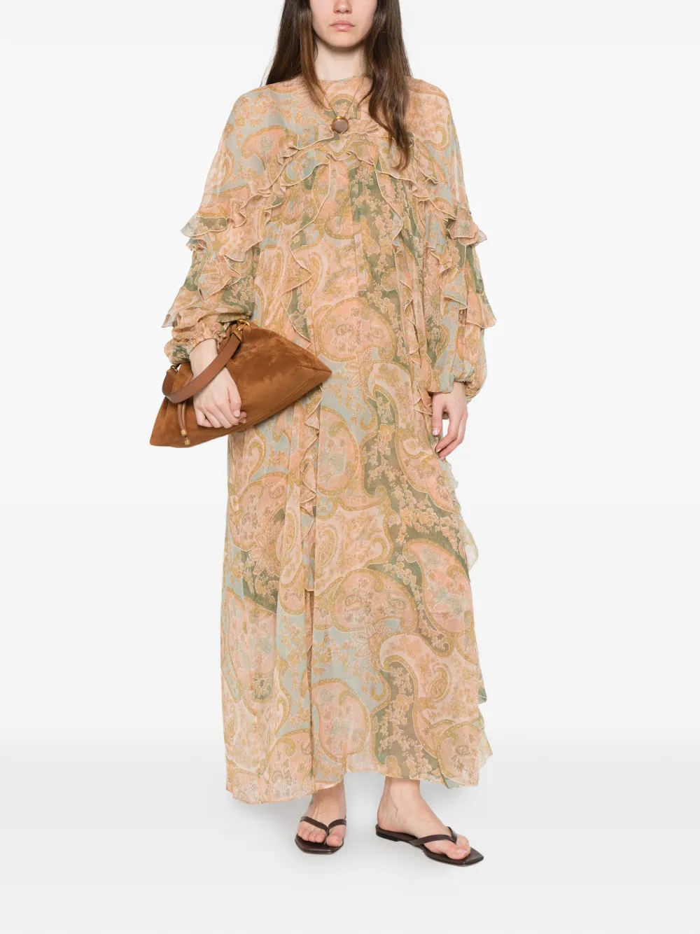  Zimmermann Luna Flutter Ruffled Paisley Dress - Neutrals 