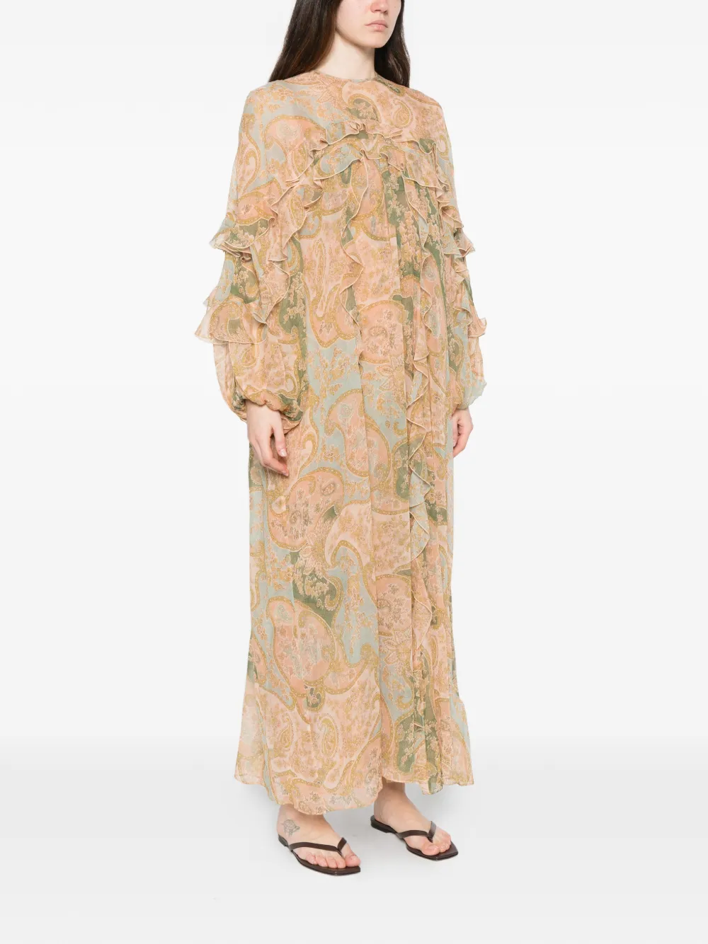  Zimmermann Luna Flutter Ruffled Paisley Dress - Neutrals 