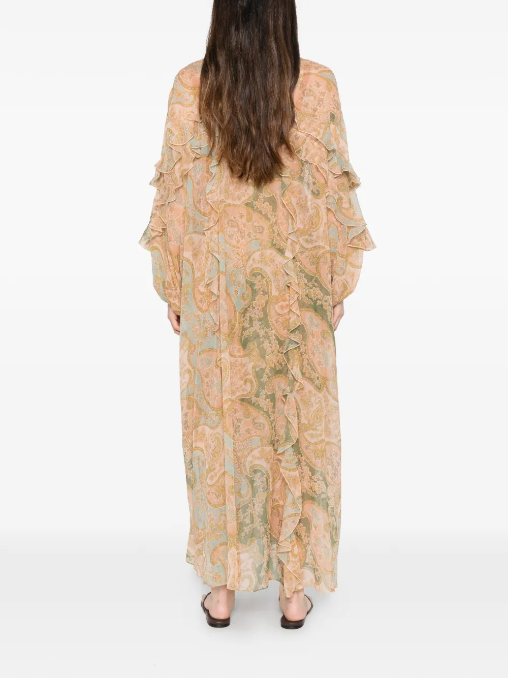 ZIMMERMANN Luna Flutter jurk met paisley-print en ruches Beige