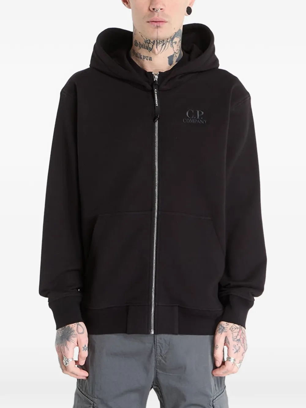 C.P. Company Diagonal Raised zip-up cotton hoodie - Black