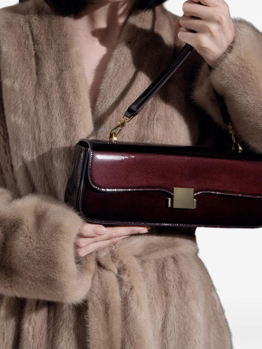  Potamy Square Mirror Leather Shoulder Bag - Brown 