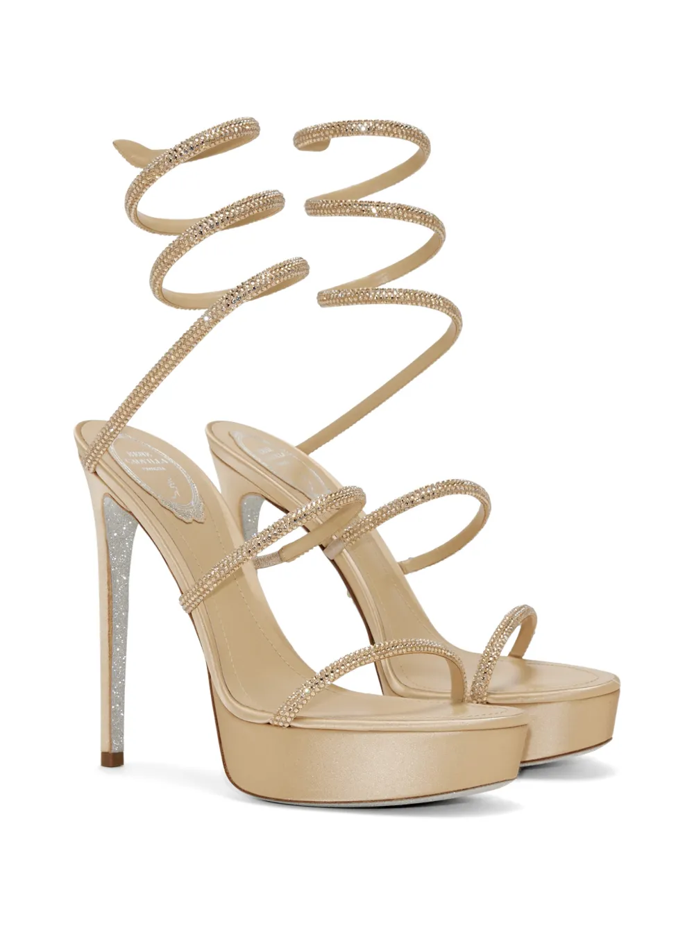 René Caovilla Sandalen met plateauzool verfraaid met kristallen Beige