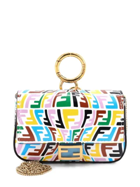 Fendi Pre-Owned Chain Baguette Charm Bag Vertigo Zucca Leather Nano crossbody bag