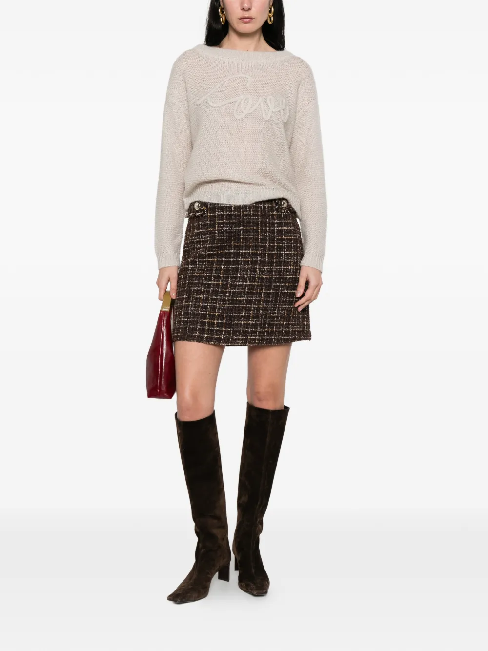 I BLUES Geruite mini-rok met knoopdetail Bruin