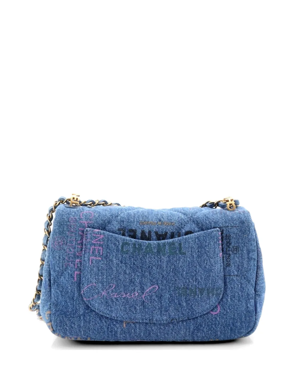 CHANEL Pre-Owned デニム ムード フラップ バッグ ロゴ プリント 