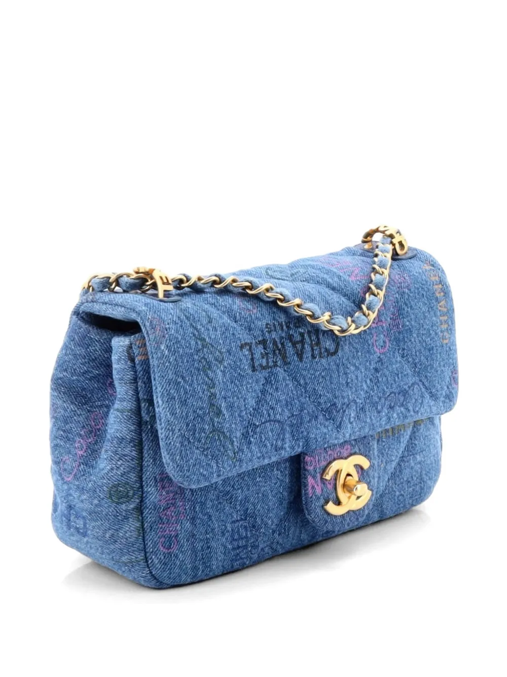CHANEL Pre-Owned デニム ムード フラップ バッグ ロゴ プリント 