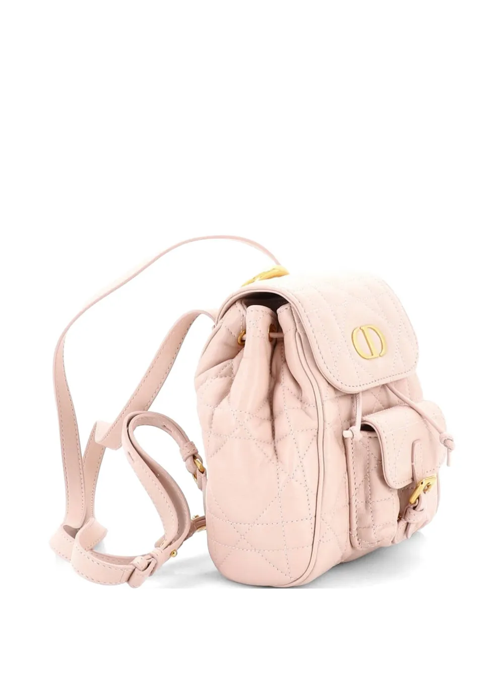 Pre-owned Dior Caro Macrocannage Quilt Lambskin Small Backpack In Pink