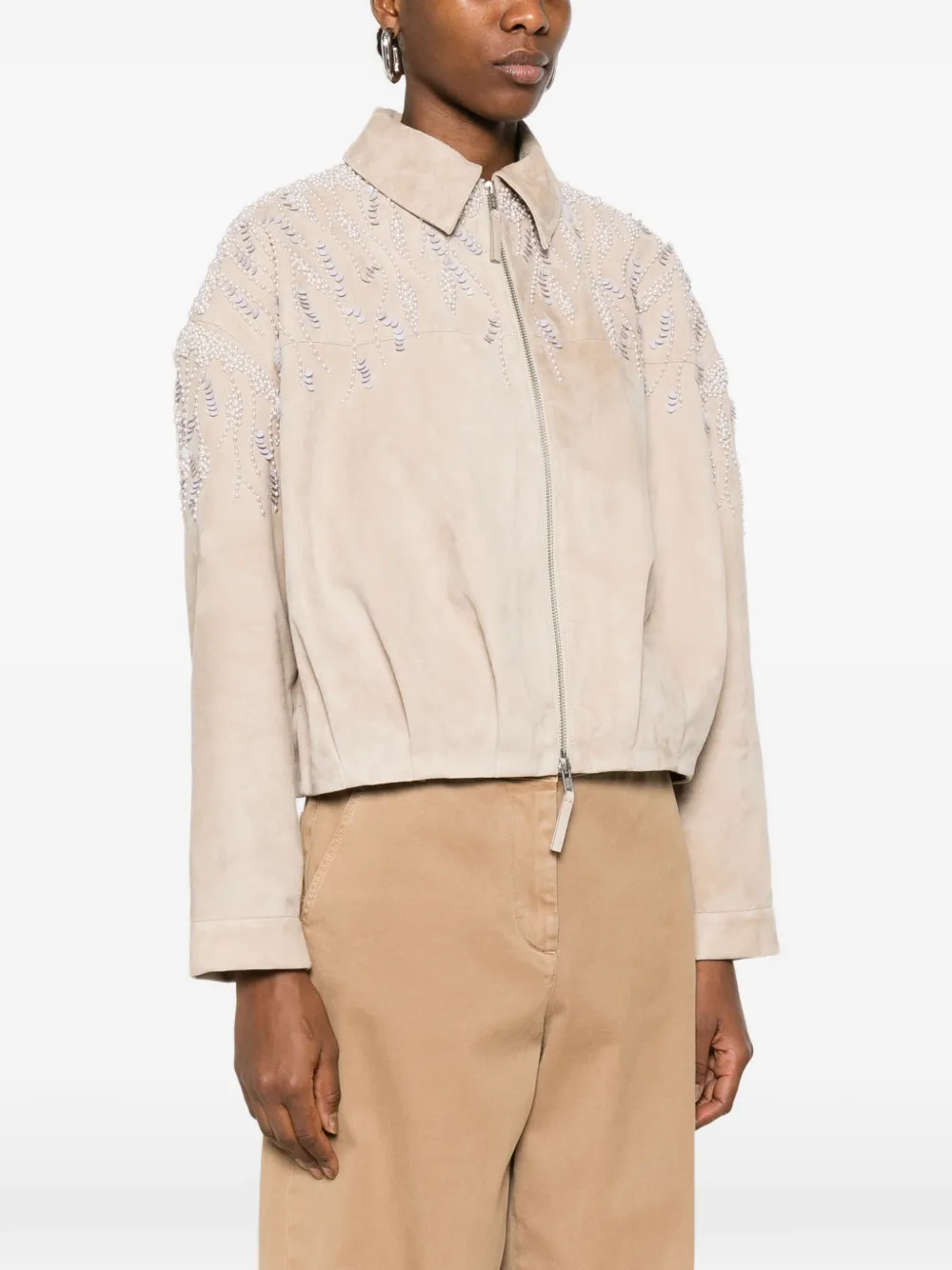  Sword Embellished Bomber Jacket - Neutrals 