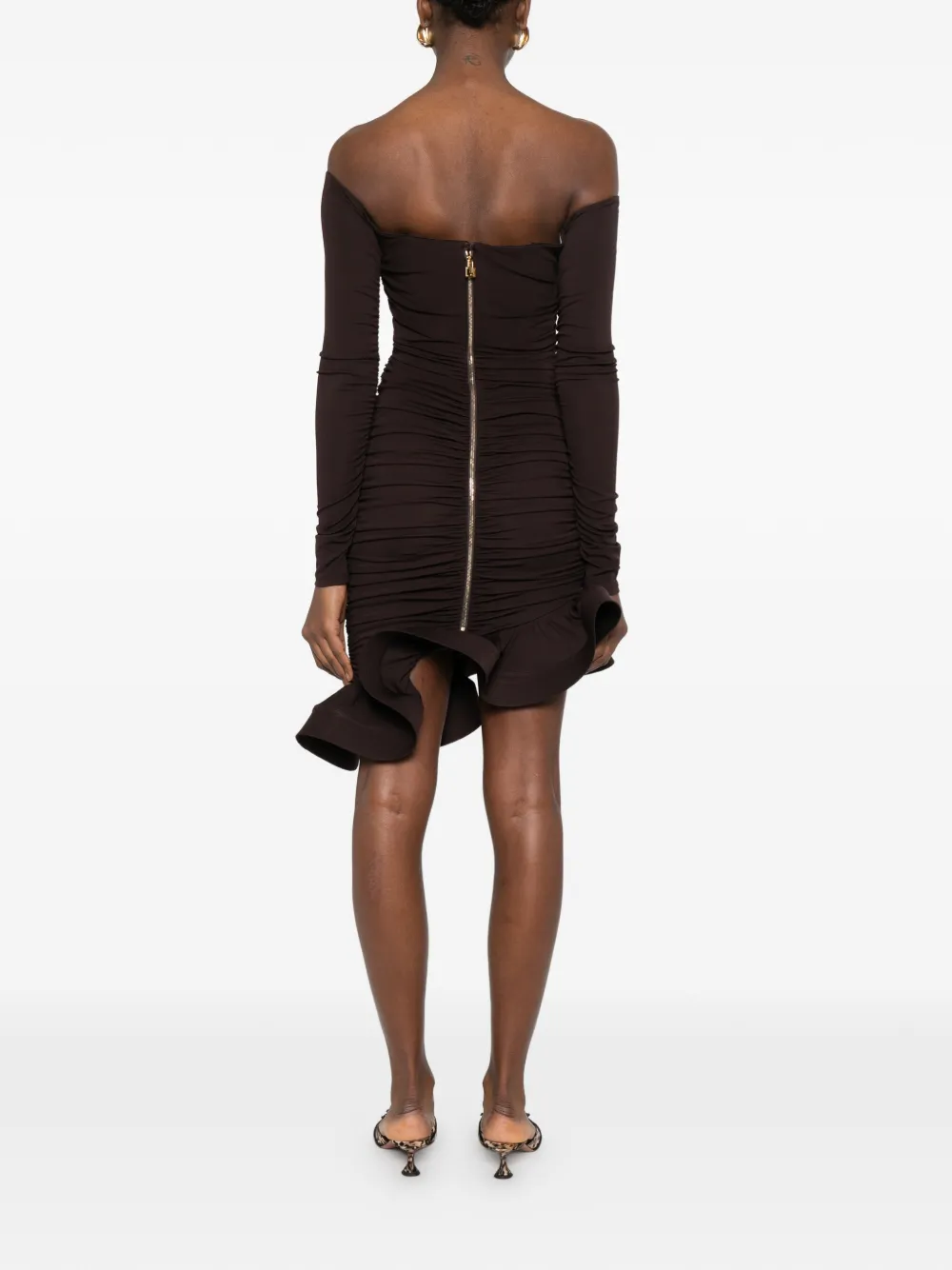 Elisabetta Franchi Jurk en ruches Bruin