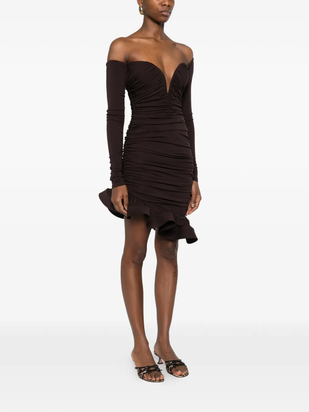 Elisabetta Franchi Jurk en ruches Bruin