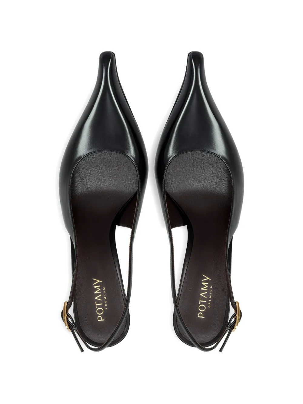 POTAMY Leren pumps met puntige neus en gesp Zwart