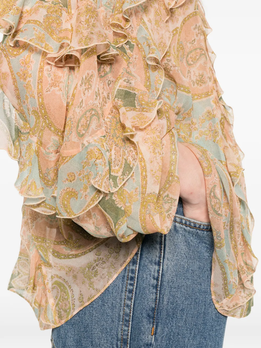 ZIMMERMANN Luna Flutter blouse met ruches en paisley-print Beige