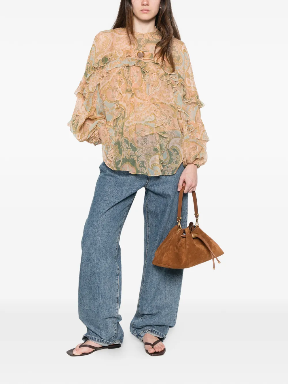  Zimmermann Luna Flutter Ruffled Paisley Blouse - Neutrals 