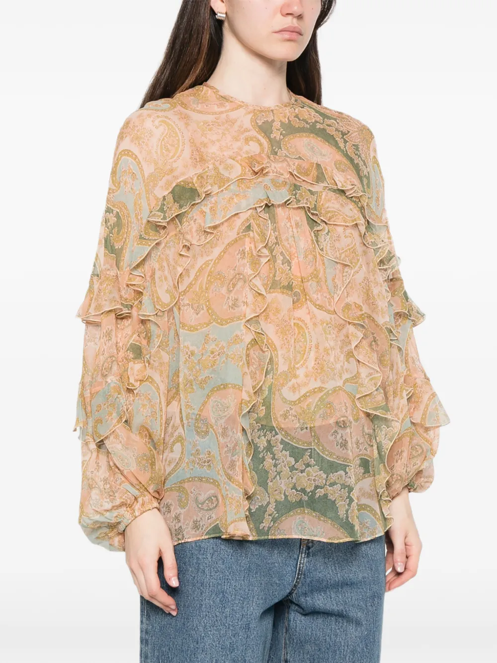  Zimmermann Luna Flutter Ruffled Paisley Blouse - Neutrals 