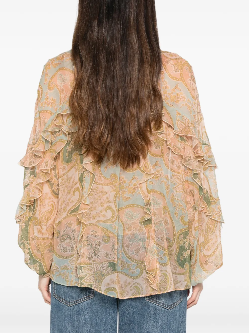 ZIMMERMANN Luna Flutter blouse met ruches en paisley-print Beige