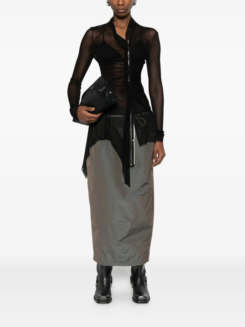  Yehuafan Zip Ruched Top - Black 