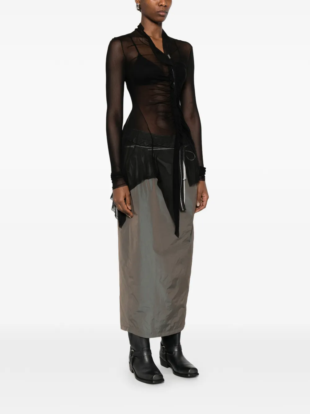  Yehuafan Zip Ruched Top - Black 